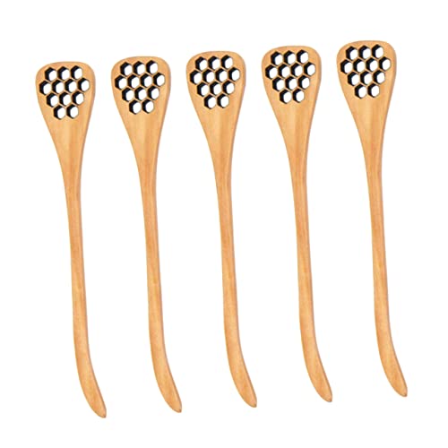 HOLIDYOYO 5pcs Hollow Mixing Spoon Mini Honey Hollow Honey Stirrer Honey Mixing Stick Hollow Wood Spoon Wooden