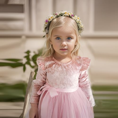 Flofallzique Toddler Girls Velvet Dress Long Sleeve Tulle Tutu Birthday Tea Party Princess Dresses 1-10Y3