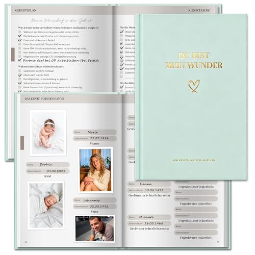 2-in-1 Schwangerschaftstagebuch & Erinnerungsbuch Baby bis 18 Jahre, Schwangerschaftsbuch mit Platz für Fotos & Notizen, Schwangerschaft Fotoalbum Babyalbum, Personalisierte Geschenke Baby zur Geburt