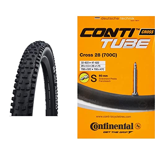 Schwalbe Unisex – Erwachsene Reifen Nobby NIC HS602, schwarz, 27 Zoll & Continental 42 mm MTB Presta-Ventil-Innenrohr, schwarz, 27,5 x 1,75, 2,5 Zoll/42 mm