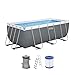 Bestway Power Steel Frame Pool Set mit Filterpumpe 412 x 201 x 122 cm, grau, eckig