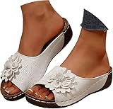 Dkieuyu Womens Wedge Sandals Summer Dressy Flower Open Toe Platform Orthopedic Walking Sandals Boho Slip on Beach Slipper