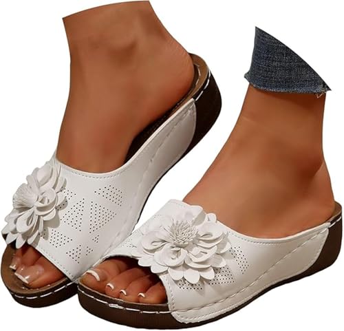 Dkieuyu Womens Wedge Sandals Summer Dressy Flower Open Toe Platform Orthopedic Walking Sandals Boho Slip on Beach Slipper
