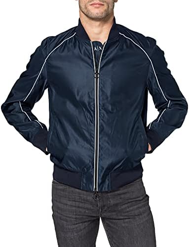 A|X Armani Exchange Men's Coordinate Logo Back Bomber Jacket, Navy