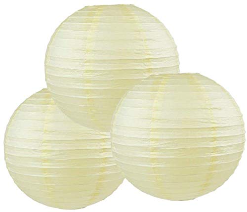 Pack of 3 Round Paper Lanterns Lamp Wedding Birthday Party Decoration (Ivory/Cream, 14"/35CM)