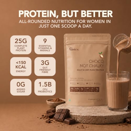 Image of Daily Scoop Plant Protein Powder for Women | 25g Vegan Protein | Pea & Brown Rice Protein | Digestive Enzymes, Vitamins & Herbs | Chocolate | 500g I Pack Of 1