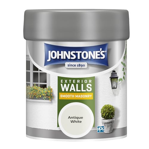 Johnstone's Exterior Smooth Masonry Paint - Antique White | Brick, Concrete, Patio & Outdoor Walls |15 Years Protection, Weather & Dirt Resistant | 12m² Coverage Per Litre, Dry in 1-2 Hours |225 ml