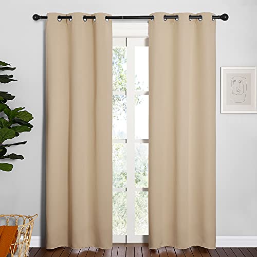 Image of NICETOWN Room Darkening Draperies Window Curtain Panels, Thermal Insulated Grommet Room Darkening Curtains for Bedroom (Biscotti Beige, 2 Panels, W34 x L84 -inch)