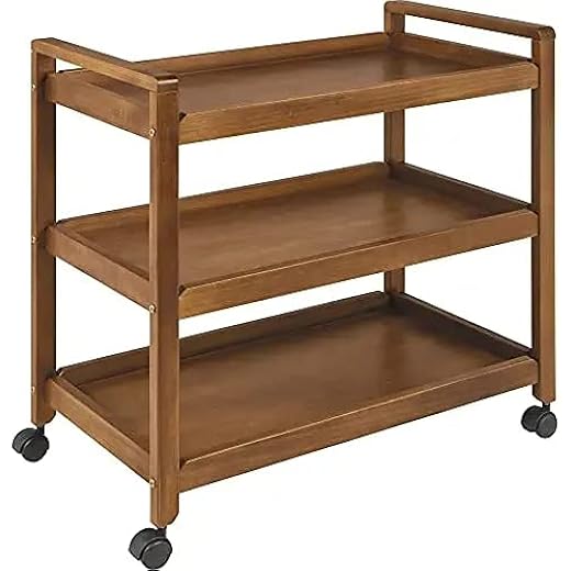 3-Tier Wood Rolling Bar Cart, Brown Polish