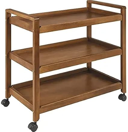 Vm decor 3-Tier Solid Wood Rolling Bar Cart Wine Serving Cart, Wheels,Utility Cart, Kitchen Storage Cart, Seasoning Rack on Wheel,for Dining Room Wine Serving Trolley (3 Tier, Brown Polish) (Style 8)