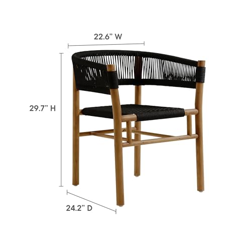 Modway Vienna Outdoor Patio Teak Wood Dining Armchairs with Curved Back Set of 2 in Natural Black – Weather-Resistant Woven Rope Patio Chairs – Stackable Outdoor Accent Chairs for Backyard, Garden by Modway - Image 4