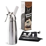 Professional Aluminum Whip Cream Dispenser Canister - Use This Shatterproof Whipped Cream Maker to Top Desserts & Beverages - Includes 3 Decorating Tips, Brush, Storage Bag (N2O Chargers Not Included)