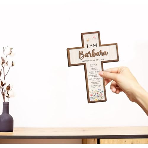 Image of Godashop Personalized Baptism Cross Wood Sign, Wooden Sign Baptism Gifts for Baby, Christening Gifts - A3