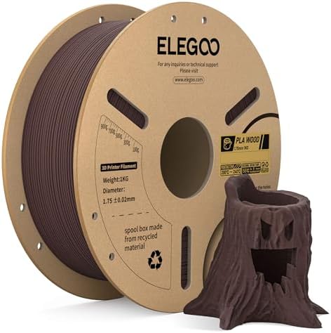 ELEGOO Holz PLA Filament 1.75mm, 3D Drucker Filament Rosenholz 1KG | Echtes Holzmehl Enthalten, Maßgenauigkeit +/- 0,02mm, 1kg Pappspule (2.2lbs), Sauber Gewickelte für Meisten 3D