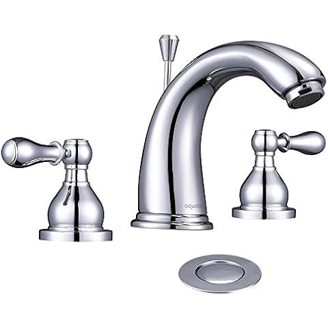 Aquaterior 3 Hole Bathroom Faucet 8 Inch Widespread Undermount Sink Faucet 2 Handle Mixer Taps with Drain Chrome CUPC CEC NSF Cover
