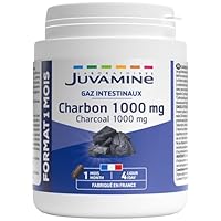 JUVAMINE - Pflanzliche Kohle 1.000 mg - Verdauung - Blähungen - Hilft, übermäßige Blähungen nach einer Mahlzeit zu reduzieren - 1-monatliches Programm - 120 Kapseln
