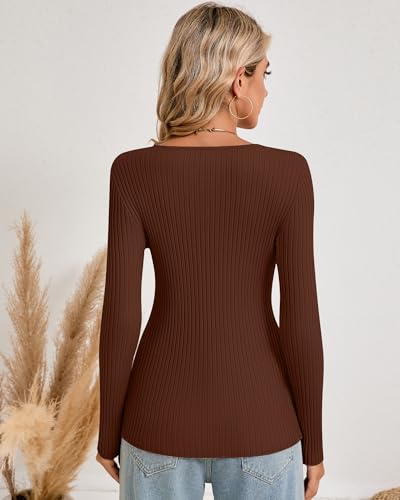 Image of Riyiper 2 Pack Women's Long Sleeve Ribbed Sweaters, V Neck Pullover Tops Slim Fit Casual T-Shirts Tight Basic Knit Tee