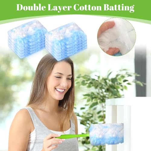 Image of 80 PCS Disposable Dusters Refills with 4 Short Handle,for Home Office Blinds Ceiling Fans Furniture Multi-Surface Dusting (Blue,80 Duster Refills+4 Short Handle)