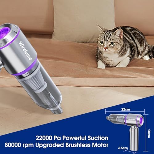Handheld Car Vacuum Cleaner Cordless Powerful 22000Pa Strong Cyclonic Suction Blowing Brushless Motor Mini Portable Rechargeable Lightweight Hand Held for Pet Hair Vehicle Home Office Purple - 1