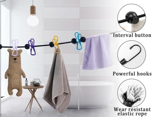 Kellegour Set of 4 Washing Lines Camping, Elastic Travel Clothesline, Extendable Travel Clothesline Portable with 36 Clips, Retractable Washing Line for Travel, Camping, Travel, Laundry Room, Garden - Image 4