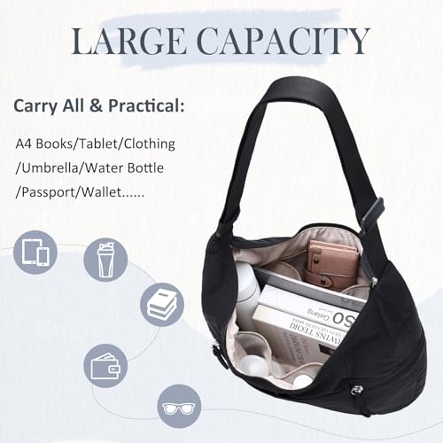 Image of VASCHY Crossbody Crescent Bag for Women, Casual Lightweight Nylon Large Slouchy Hobo Bags Purses for Travel /Gym /Work /College