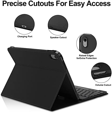 iPad 10th Generation Case with Keyboard (10.9", 2022),iPad Keyboard Case for 10.9" 10th Gen, Detachable - Pencil Holder - Flip Stand Cover - Keyboard Case for iPad 10th Gen 10.9 inch 2022, Black