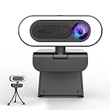 【Webcam Full HD 1080p】 Camara web 1080p creativa con luz de relleno. Puede encender la iluminación y controlar la transmisión de video tocando los controles de activación en la parte superior, optimizando automáticamente la imagen para que la transmisión de video se vea más profesional. Tiene 3 niveles de brillo, botones de control ultrasensibles, puede ajustar el brillo con solo un toque; webcam 1080p con lente recubierta full HD de 5 capas tiene una resolución de 1080 / 30fps