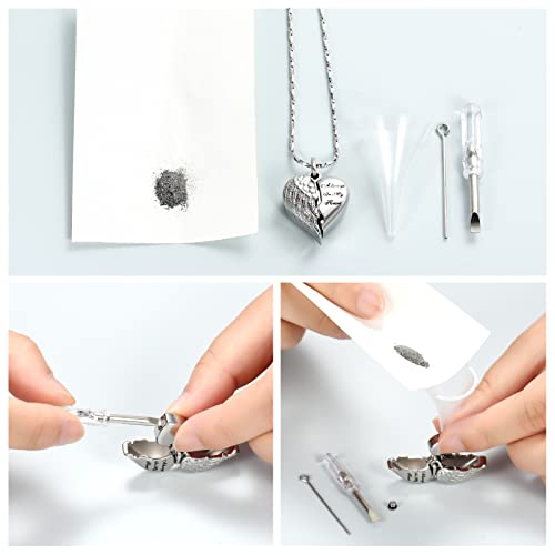 Imrsanl Cremation Jewelry For Ashes Heart Urn Necklace Pendants Ashes For Women Men Family Keepsake Memorial Angel Wing With Charm Heart For Loved Ones (Silver) #TOP4