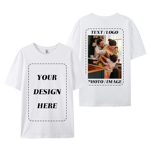 ISUNMEA Custom T-Shirts for Men Women, Custom Tees Shirt Design Your Own, Personalized Photo/Text T-Shirt (US, Alpha, Medium, Regular, Regular, White)
