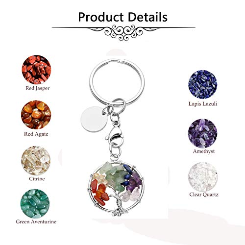 Pesoenth 7 Chakra Gemstone Keychain Tree Of Life Crystal Keychain Women Car Key Rings Handmade Diy Lucky Bag Charms Keyring #TOP4