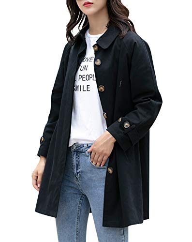 Women Casual Button Down Cotton Jacket Loose Fit Coat Outwear Long Sleeve(XX-Large, Black)