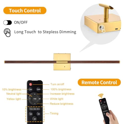 Image of Morauroral Walnut Gold Battery Operated Wall Sconce with Remote Control, Rechargeable Wall Sconces Set of 2, LED Wireless Wall Light, Modern Sconce Wall Decor for Bedroom, Living Room