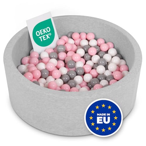 SELONIS Piscina Soffice per Bambini 90X30cm/200 Palline Rotonda, Grigio Ch:Bianco/Rosa