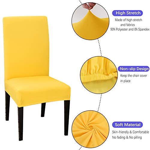 Jusmate Chair Covers For Dining Room Set Of 6, Stretch Spandex Dining Chair Covers, Washable Removable Parsons Chair Slipcovers Protector For Dining Room, Kitchen, Hotel (Yellow) #TOP4