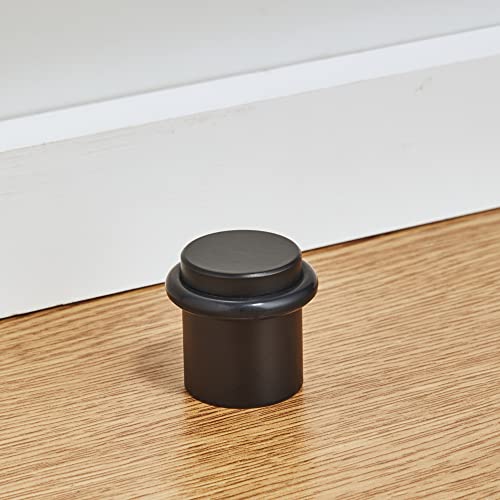 Premium Black, Polished Chrome Door Stop With Rubber, Residential Or Commercial Use - 4 Pack - Cylindrical Round Design, Door Stoppers Wall Protector, Door Stops, Screw On (Black, Thin Rubber) #TOP3