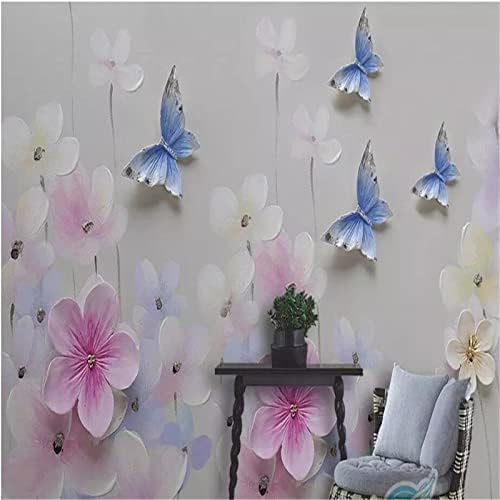 Embossed Flower Butterfly 3D Mural, 3D Simple White Mural Wallpaper, Wall Stickers Smooth and Grease Free Suitable for Living Room Bedroom Office Kitchen School,98.5"W x 68.9"L