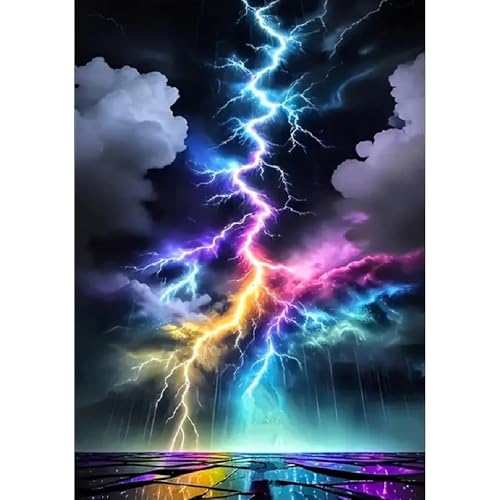 Image of Colorful Lightning Stamped Cross Stitch Kits for Beginners Adults, Dimensions Needlepoint Art Crafts,Counted Cross Stitch Kits Embroidery Kits for Beginners Adults for Home Decor 11.8X15.7inch