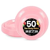 LANLISA 50 Pcs Pink Plastic Plates For Party, 25-9' & 25-7' Disposable Cake Dessert Plates For Birthday, Valentines Day, Baby Shower, Easter, Mothers Day Dinner