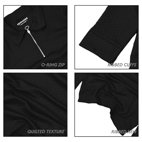 Image of Peppyzone Men's Full Sleeve Textured Polo T-Shirt with Collar | Stylish Chain Zip Tshirt for Man | Premium Polyester Lycra Stretch Fabric | Long Sleeve T Shirt for Men