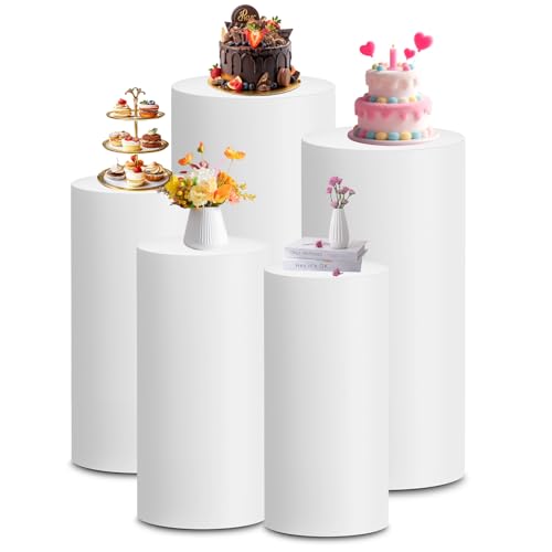 Cylinder Pedestal Covers, Set of 5 (S+M+L+XL+XXL), White, Only Cloth