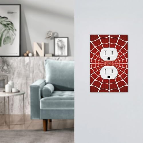 Spider Web Super Hero Theme Red Background Outlet Covers 1 Gang Duplex Light Switch Cover Decorative Switch Plates Electrical Receptacle Faceplate Wall Plate for Kids Room Office Home Decor by Donecmminery - Image 7