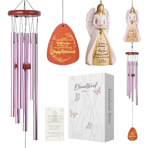 Retirement Wind Chimes Gifts for Woman 31.4" with Resin Angel Statue