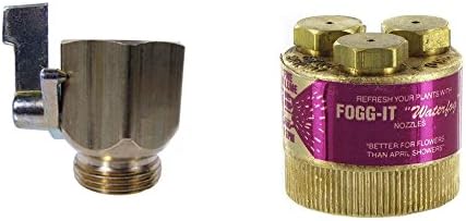 Bundle - 2 Items: Fogg-It Misting Nozzle 1 GPM (Fine Volume) with Brass Garden Hose Shutoff Valve