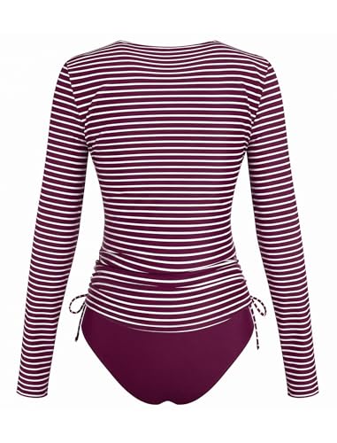 Image of ZAFUL Women's Long Sleeve Rash Guard UPF 50+ Sun Protection Surf Swim Shirts Drawstring Tankini Swimsuit