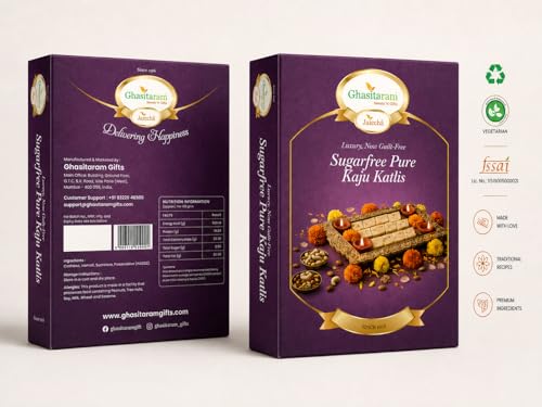 Image of Ghasitaram Gifts - Sugarfree Pure Kaju Katlis 200gms|Sugar Free Sweets|Diabetic Friendly|Diwali Sugar Free Sweets Box