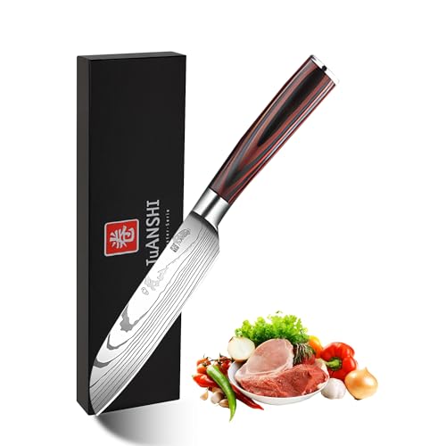 JUANSHI® Santoku - Cuchillo de cocina de acero inoxidable de, extremadamente afilado para sushi y carne, cuchillo de cocina perfecto para cocineros profesionales y aficionados