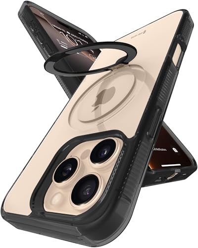 Image of eller sante Solarix Magpro Back Cover Case for iPhone 16 Pro with Magnetic Alloy Ring Metal Kickstand Camera Screen Protector TPU Shockproof 10ft Drop Protection Compatible with Mag-Safe- Black
