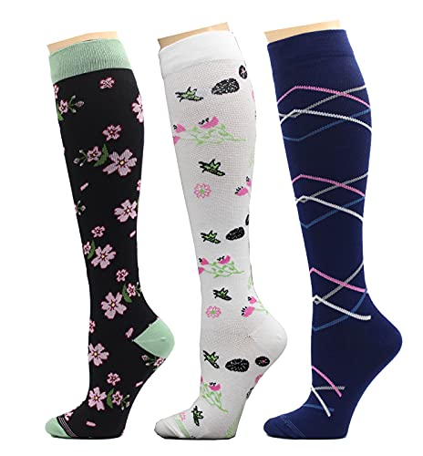 Image of REXX 3 Pairs Women's Knee-high Therapeutic Graduated Anti-Fatigue 8-15mmHg Combed Cotton Compression Socks