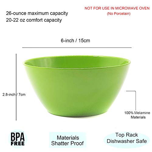 image for JINJIA 6-inch Melamine Bowls, 26-ounce Cereal Bowls Salad Bowl, set of