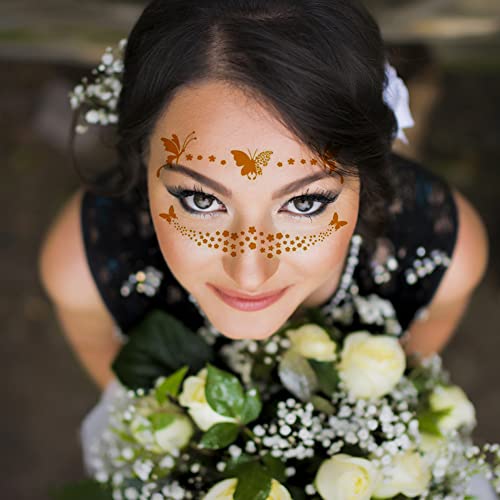 Kotbs Face Gold Temporary Tattoos, 11-Sheet Middle Size Metallic Temporary Face Tattoos For Women And 2-Sheet Large Face Decals Freckle Tattoo Stickers, Gold Face Jewels Face Stickers For Festival Tattoos, Gold Tattoos Metallic Face Tattoos For Girls #TOP5
